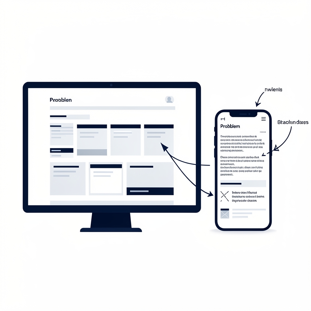 Side-by-side comparison of desktop and mobile website layouts showing responsive design issues